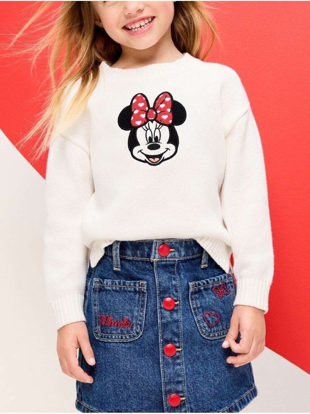 5T • Disney × Old Navy • Cream Knit Sweater With Embroidered Minnie Mouse